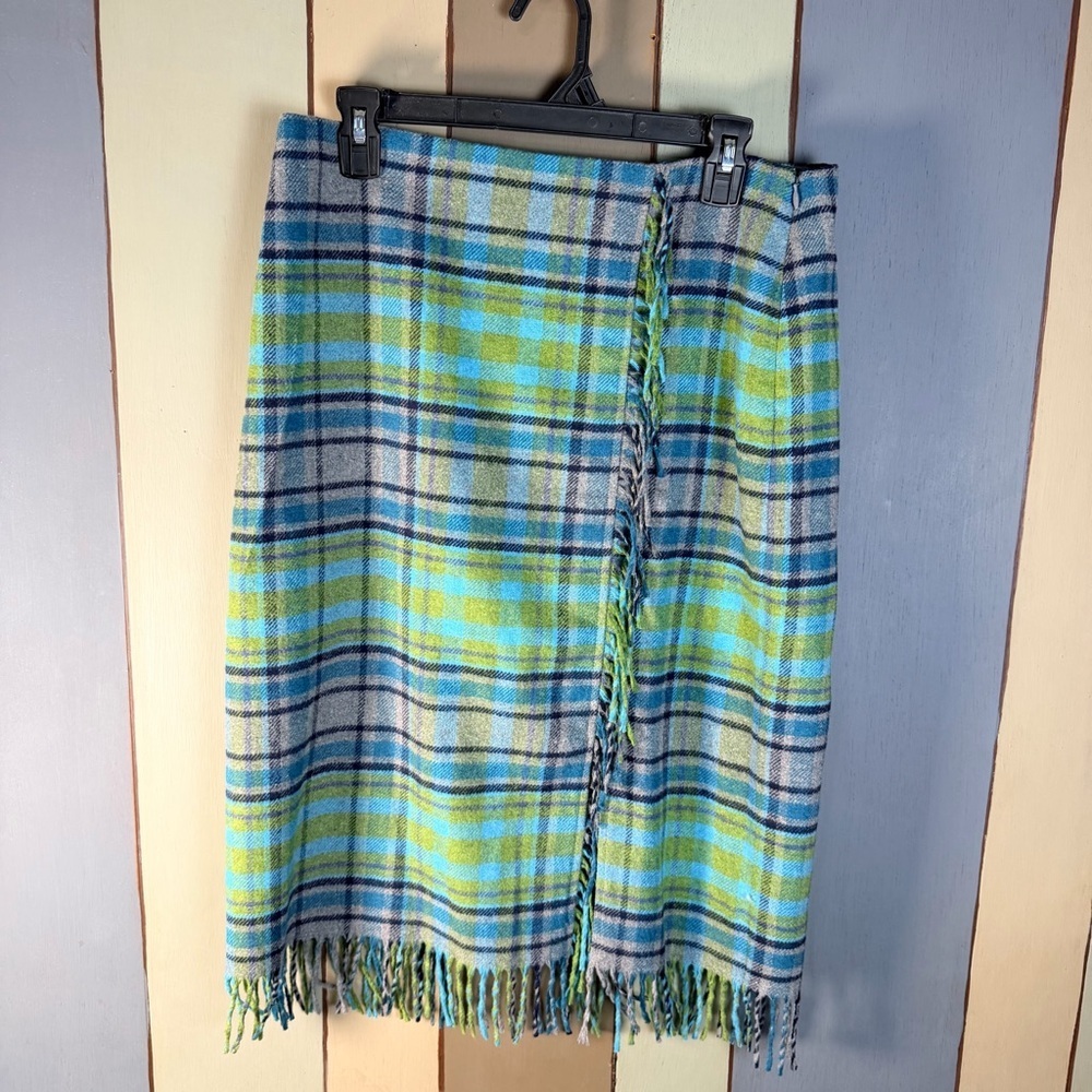 J.Jill Wool-Blend, Plaid Fringe Skirt- Size:10 - Picture 3 of 10